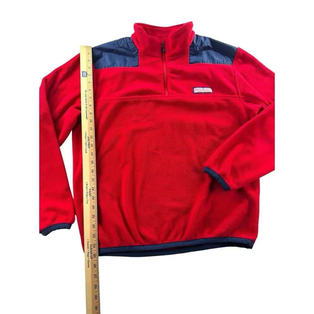 Vineyard Vines Fleece Red Shep Shirt Mens Size Medium Pullover 1/4 Zip Sweater